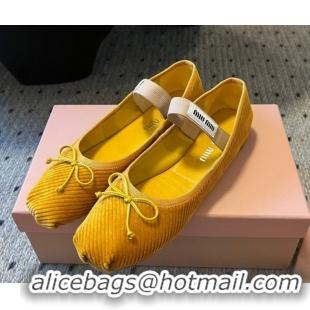 Sumptuous Miu Miu Corduroy Ballerinas Flat with Bow and Elastic Band 5F794D Yellow 2025