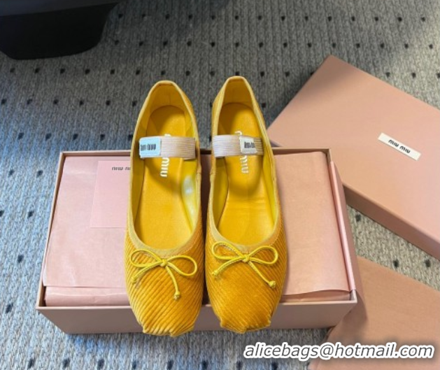 Sumptuous Miu Miu Corduroy Ballerinas Flat with Bow and Elastic Band 5F794D Yellow 2025