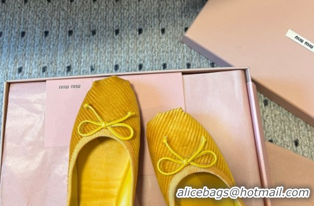 Sumptuous Miu Miu Corduroy Ballerinas Flat with Bow and Elastic Band 5F794D Yellow 2025