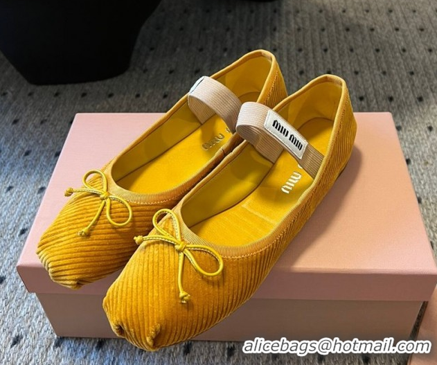 Sumptuous Miu Miu Corduroy Ballerinas Flat with Bow and Elastic Band 5F794D Yellow 2025