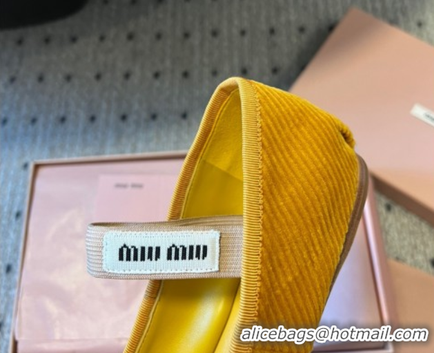 Sumptuous Miu Miu Corduroy Ballerinas Flat with Bow and Elastic Band 5F794D Yellow 2025
