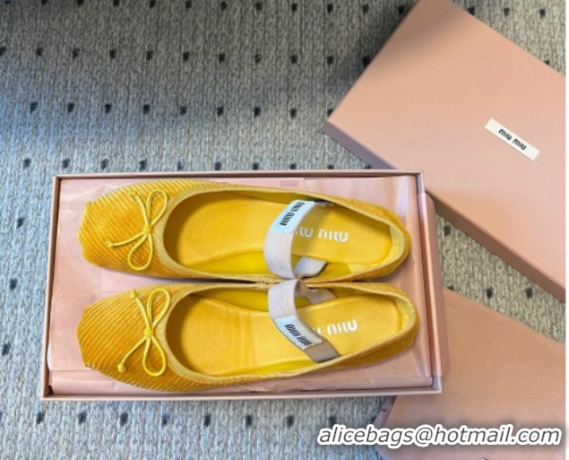 Sumptuous Miu Miu Corduroy Ballerinas Flat with Bow and Elastic Band 5F794D Yellow 2025