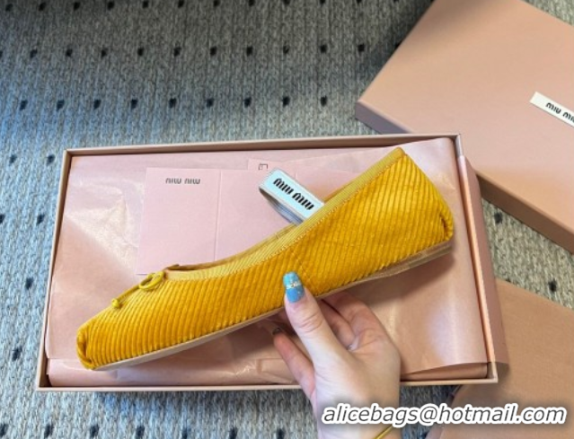 Sumptuous Miu Miu Corduroy Ballerinas Flat with Bow and Elastic Band 5F794D Yellow 2025