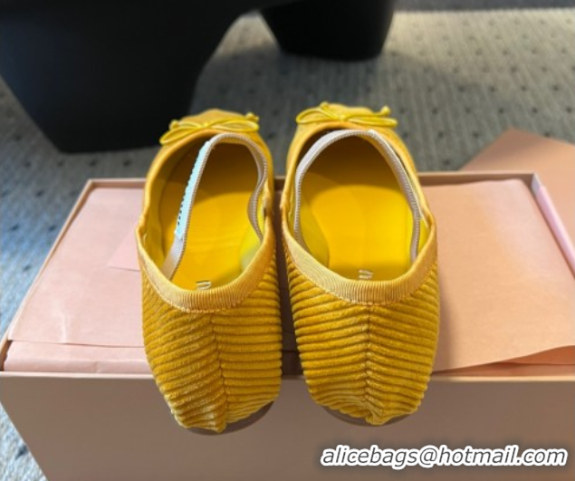 Sumptuous Miu Miu Corduroy Ballerinas Flat with Bow and Elastic Band 5F794D Yellow 2025