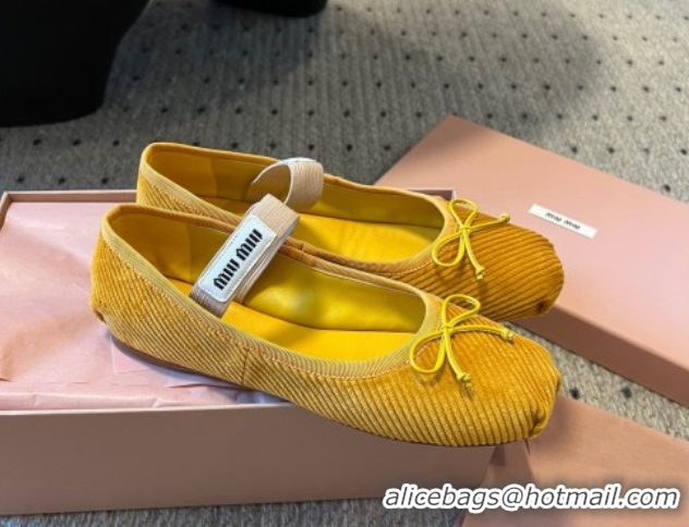 Sumptuous Miu Miu Corduroy Ballerinas Flat with Bow and Elastic Band 5F794D Yellow 2025