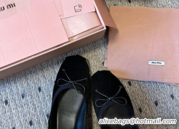 Fashion Miu Miu Corduroy Ballerinas Flat with Bow and Elastic Band 5F794D Black 2025