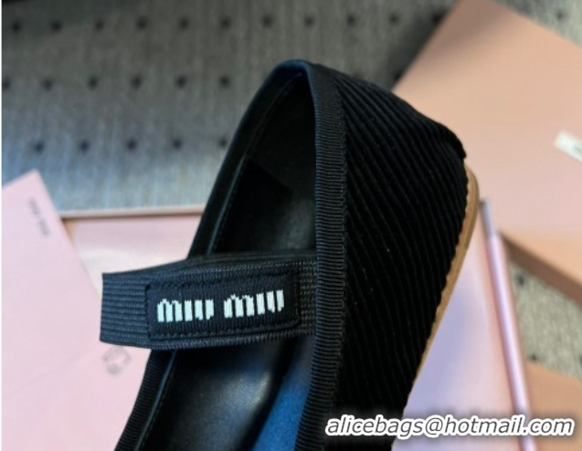 Fashion Miu Miu Corduroy Ballerinas Flat with Bow and Elastic Band 5F794D Black 2025