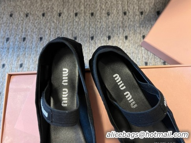 Fashion Miu Miu Corduroy Ballerinas Flat with Bow and Elastic Band 5F794D Black 2025