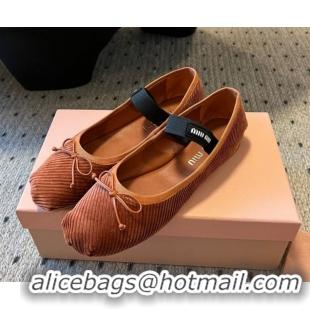 Stylish Miu Miu Corduroy Ballerinas Flat with Bow and Elastic Band 5F794D Brown 2025