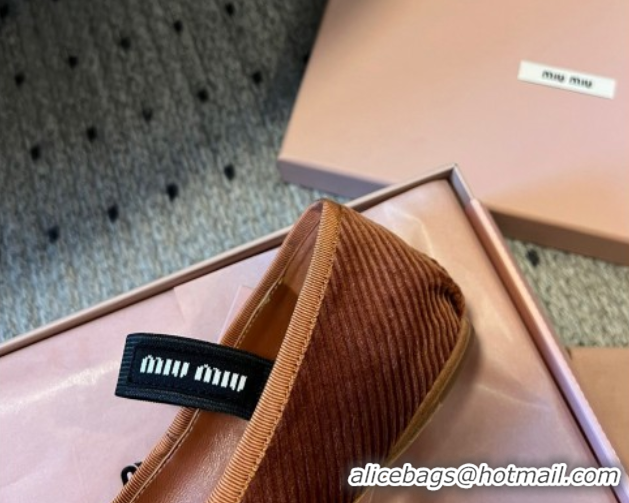 Stylish Miu Miu Corduroy Ballerinas Flat with Bow and Elastic Band 5F794D Brown 2025