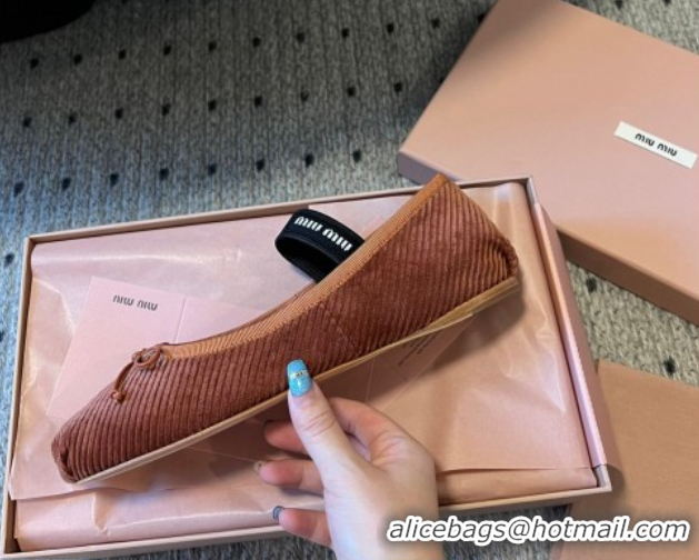 Stylish Miu Miu Corduroy Ballerinas Flat with Bow and Elastic Band 5F794D Brown 2025