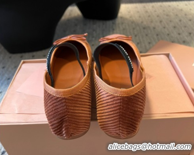 Stylish Miu Miu Corduroy Ballerinas Flat with Bow and Elastic Band 5F794D Brown 2025
