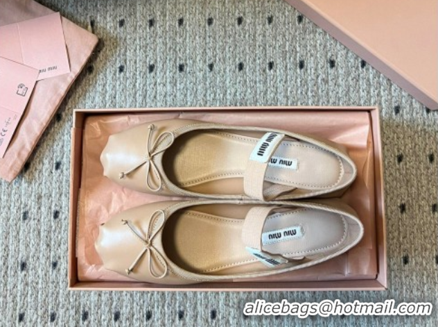 Best Price Miu Miu Leather Ballerinas Flat with Bow and Elastic Band 5F794D Beige 2025