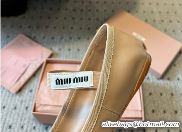 Best Price Miu Miu Leather Ballerinas Flat with Bow and Elastic Band 5F794D Beige 2025