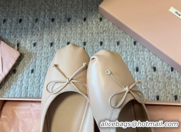 Best Price Miu Miu Leather Ballerinas Flat with Bow and Elastic Band 5F794D Beige 2025