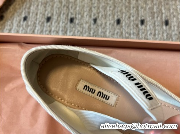 Classic Hot Miu Miu Leather Ballerinas Flat with Bow and Elastic Band 5F794D White 2025