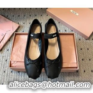 Good Quality Miu Miu Leather Ballerinas Flat with Bow and Elastic Band Black 5F794D 1025038 2025