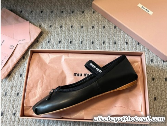 Good Quality Miu Miu Leather Ballerinas Flat with Bow and Elastic Band Black 5F794D 1025038 2025