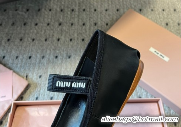 Good Quality Miu Miu Leather Ballerinas Flat with Bow and Elastic Band Black 5F794D 1025038 2025