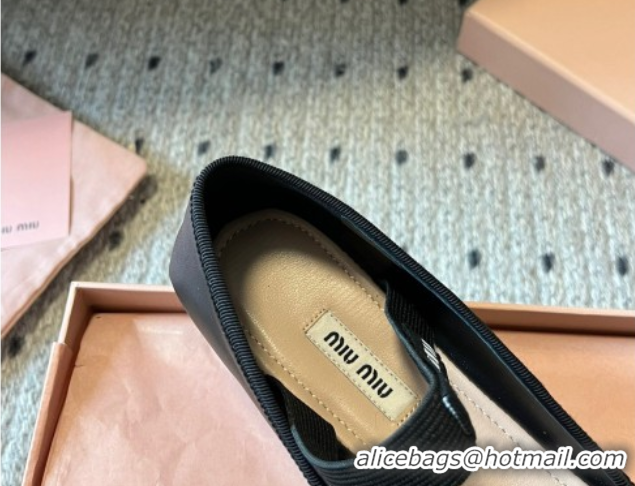 Good Quality Miu Miu Leather Ballerinas Flat with Bow and Elastic Band Black 5F794D 1025038 2025