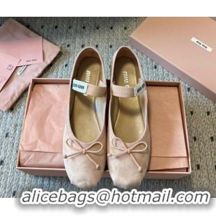 Pretty Style Miu Miu Suede Ballerinas Flat with Bow and Elastic Band Pink 5F794D 1025039 2025