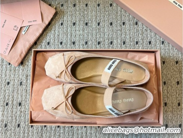 Pretty Style Miu Miu Suede Ballerinas Flat with Bow and Elastic Band Pink 5F794D 1025039 2025
