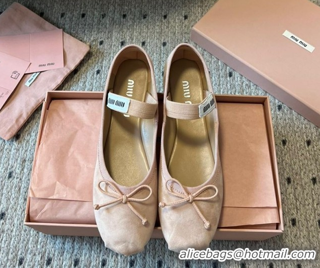 Pretty Style Miu Miu Suede Ballerinas Flat with Bow and Elastic Band Pink 5F794D 1025039 2025