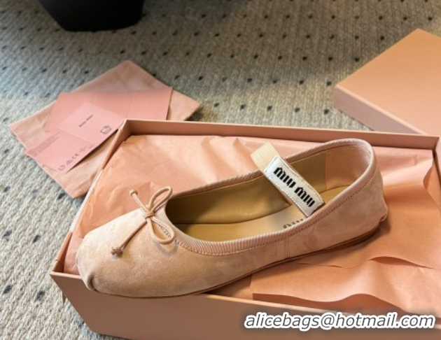 Pretty Style Miu Miu Suede Ballerinas Flat with Bow and Elastic Band Pink 5F794D 1025039 2025