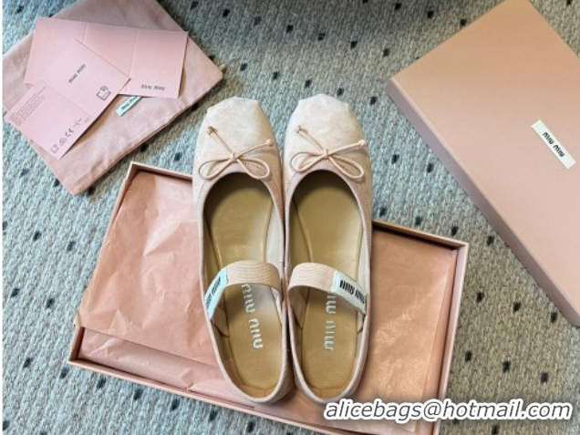 Pretty Style Miu Miu Suede Ballerinas Flat with Bow and Elastic Band Pink 5F794D 1025039 2025