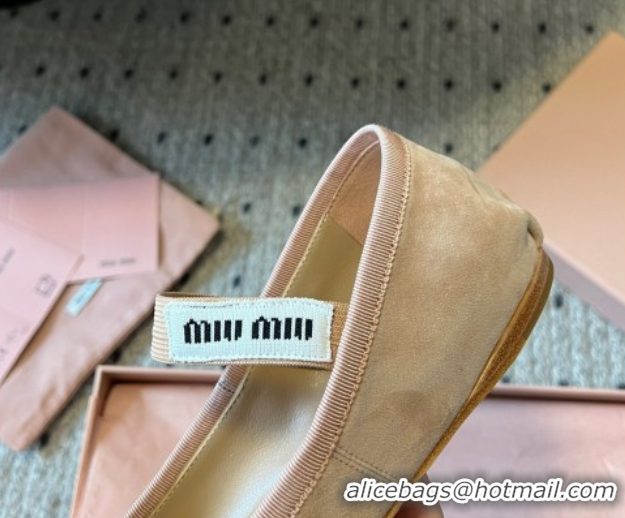 Pretty Style Miu Miu Suede Ballerinas Flat with Bow and Elastic Band Pink 5F794D 1025039 2025