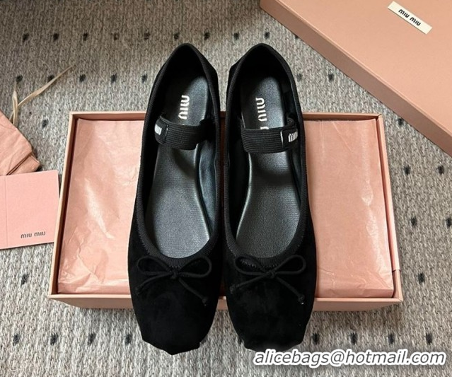 Grade Quality Miu Miu Suede Ballerinas Flat with Bow and Elastic Band Black 5F794D 1025040 2025