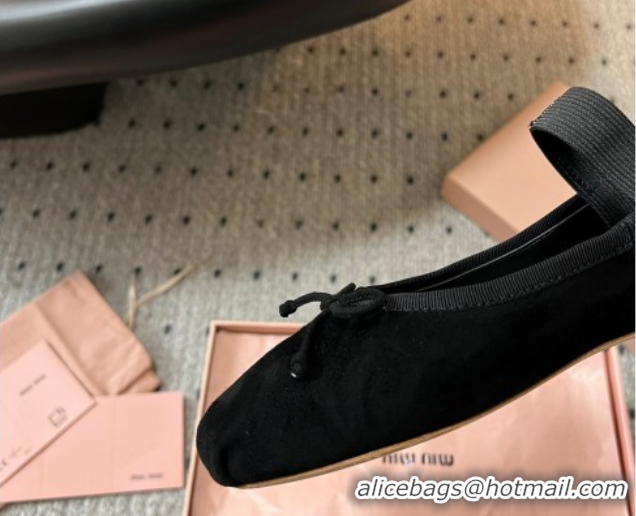 Grade Quality Miu Miu Suede Ballerinas Flat with Bow and Elastic Band Black 5F794D 1025040 2025