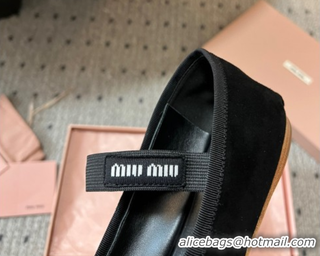 Grade Quality Miu Miu Suede Ballerinas Flat with Bow and Elastic Band Black 5F794D 1025040 2025