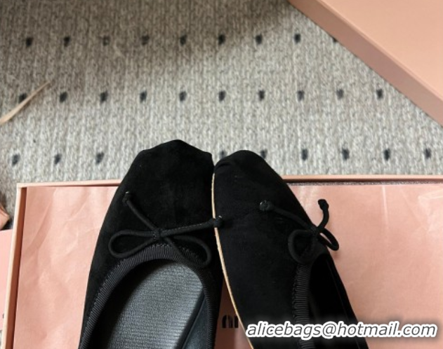 Grade Quality Miu Miu Suede Ballerinas Flat with Bow and Elastic Band Black 5F794D 1025040 2025