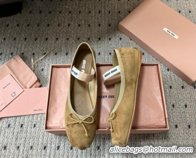 Best Grade Miu Miu Suede Ballerinas Flat with Bow and Elastic Band Olive 5F794D Green 1025041 2025