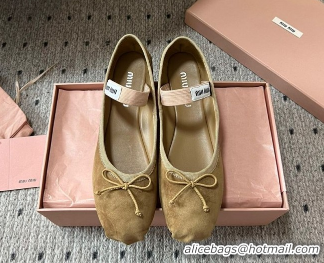Best Grade Miu Miu Suede Ballerinas Flat with Bow and Elastic Band Olive 5F794D Green 1025041 2025