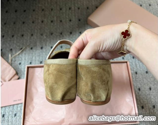 Best Grade Miu Miu Suede Ballerinas Flat with Bow and Elastic Band Olive 5F794D Green 1025041 2025