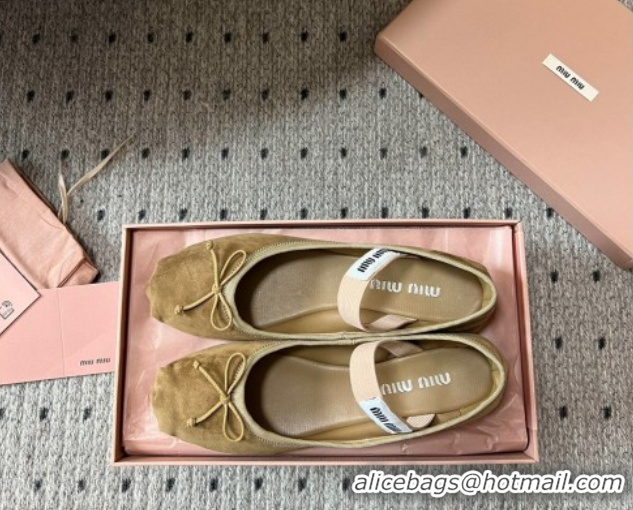 Best Grade Miu Miu Suede Ballerinas Flat with Bow and Elastic Band Olive 5F794D Green 1025041 2025