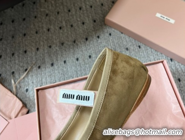 Best Grade Miu Miu Suede Ballerinas Flat with Bow and Elastic Band Olive 5F794D Green 1025041 2025
