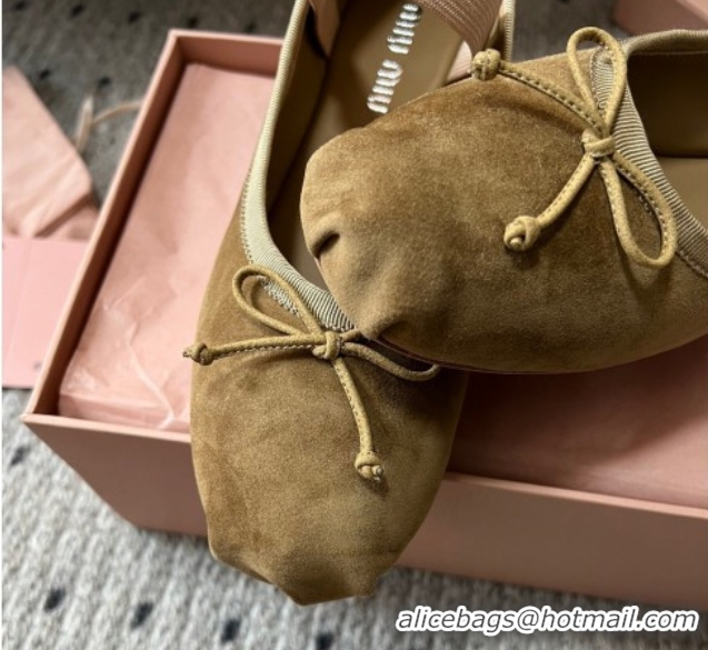 Best Grade Miu Miu Suede Ballerinas Flat with Bow and Elastic Band Olive 5F794D Green 1025041 2025