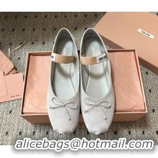 Low Price Miu Miu Suede Ballerinas Flat with Bow and Elastic Band Grey 5F794D 1025042 2025