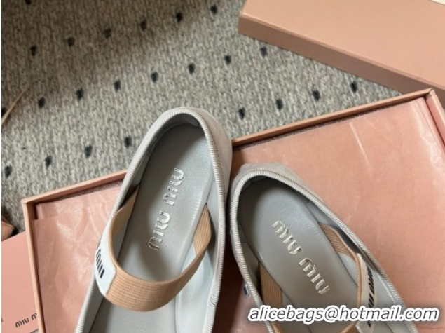 Low Price Miu Miu Suede Ballerinas Flat with Bow and Elastic Band Grey 5F794D 1025042 2025