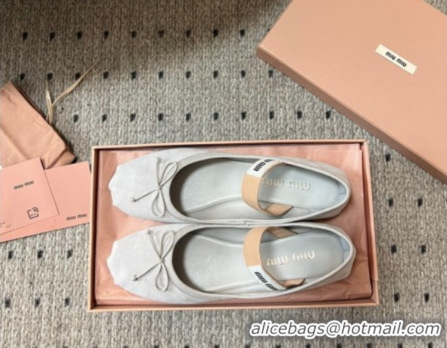 Low Price Miu Miu Suede Ballerinas Flat with Bow and Elastic Band Grey 5F794D 1025042 2025
