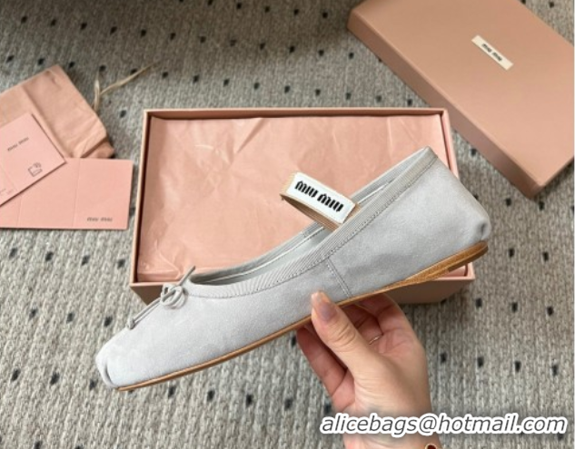 Low Price Miu Miu Suede Ballerinas Flat with Bow and Elastic Band Grey 5F794D 1025042 2025