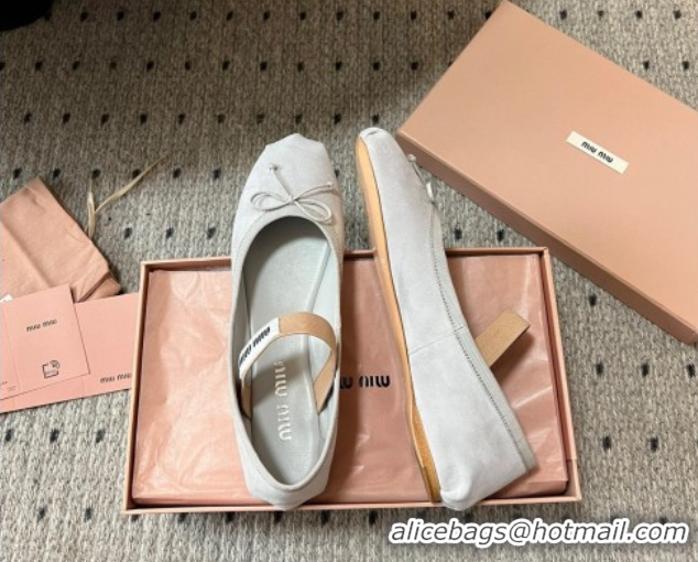 Low Price Miu Miu Suede Ballerinas Flat with Bow and Elastic Band Grey 5F794D 1025042 2025