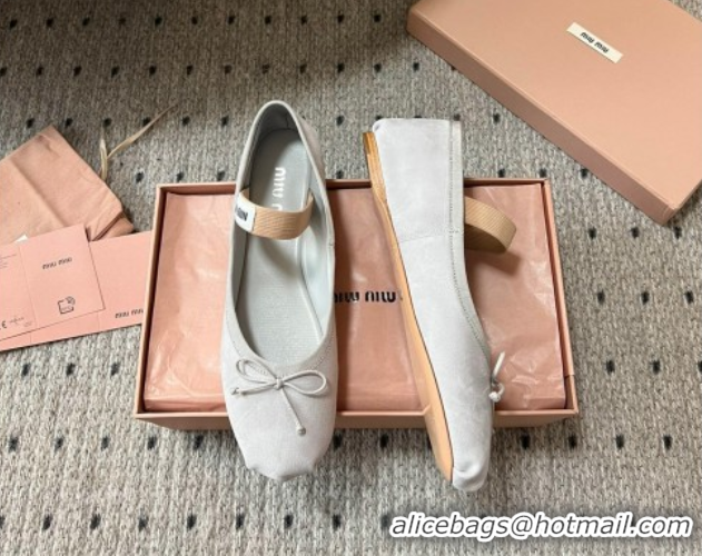Low Price Miu Miu Suede Ballerinas Flat with Bow and Elastic Band Grey 5F794D 1025042 2025