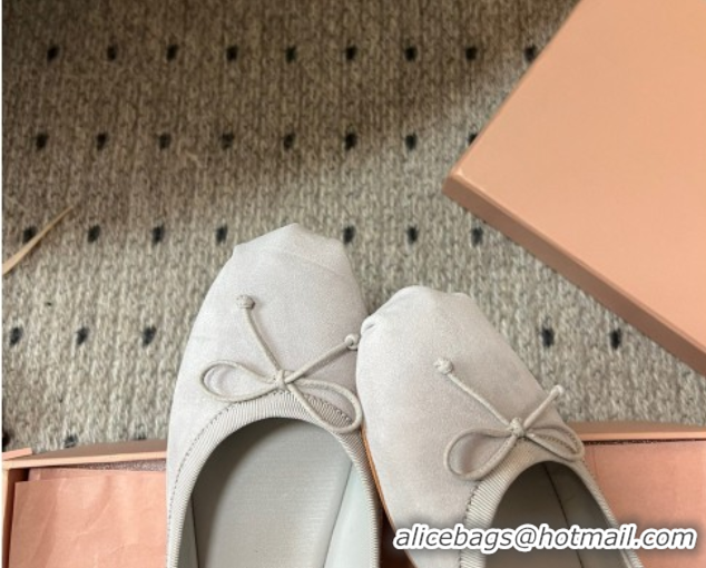Low Price Miu Miu Suede Ballerinas Flat with Bow and Elastic Band Grey 5F794D 1025042 2025