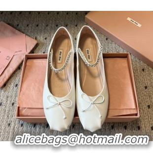 Good Looking Miu Miu Leather Ballerinas Flat with Bow and Strass Band White 5F794D 1025043 2025