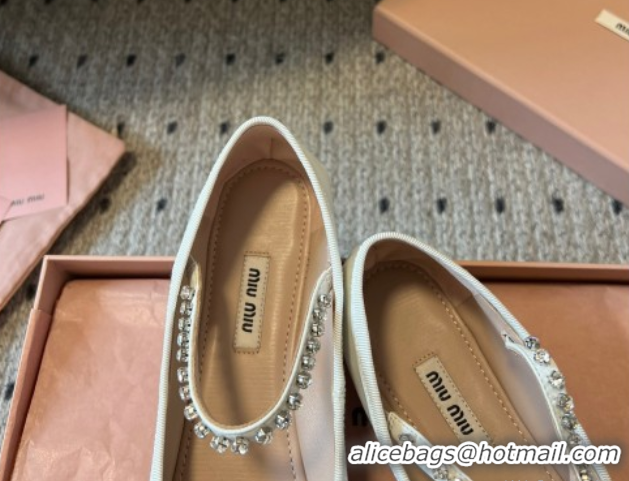 Good Looking Miu Miu Leather Ballerinas Flat with Bow and Strass Band White 5F794D 1025043 2025