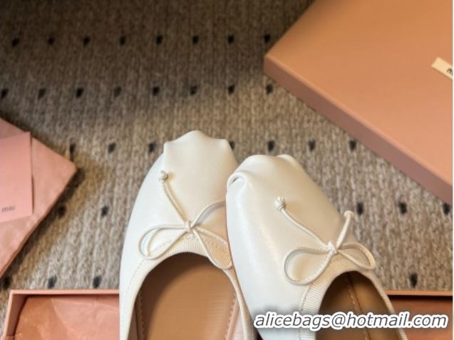 Good Looking Miu Miu Leather Ballerinas Flat with Bow and Strass Band White 5F794D 1025043 2025